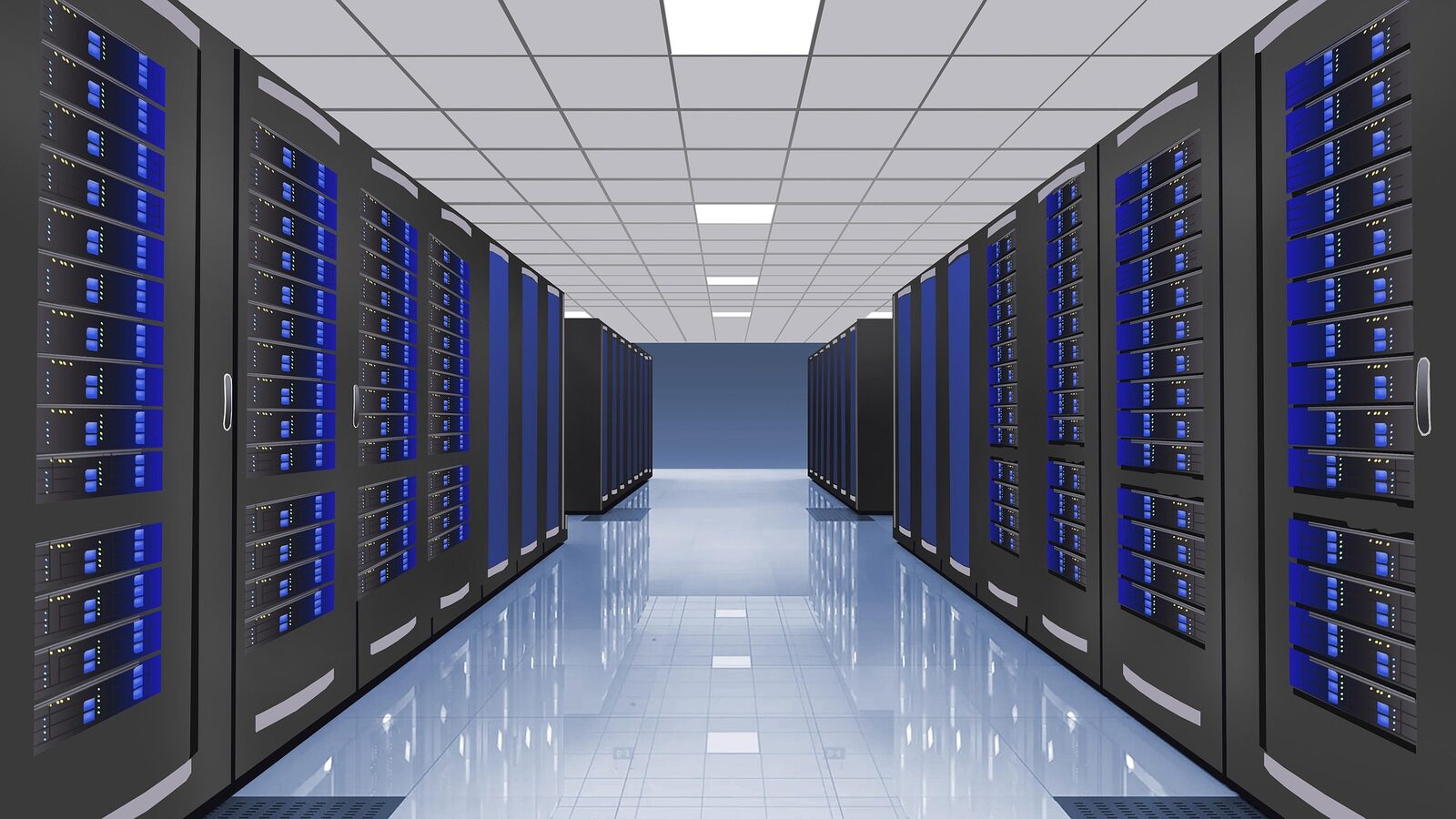 Rows of servers in a modern data centre